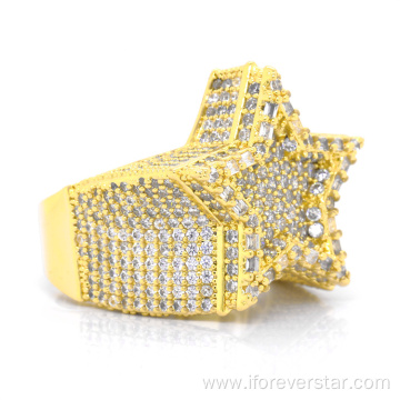 18k Gold Star Shape Ring Zirconia Star Rings